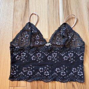 Vintage Y2K Victoria’s Secret Black Pink Floral Lace Semi Sheer Cami Tank Top